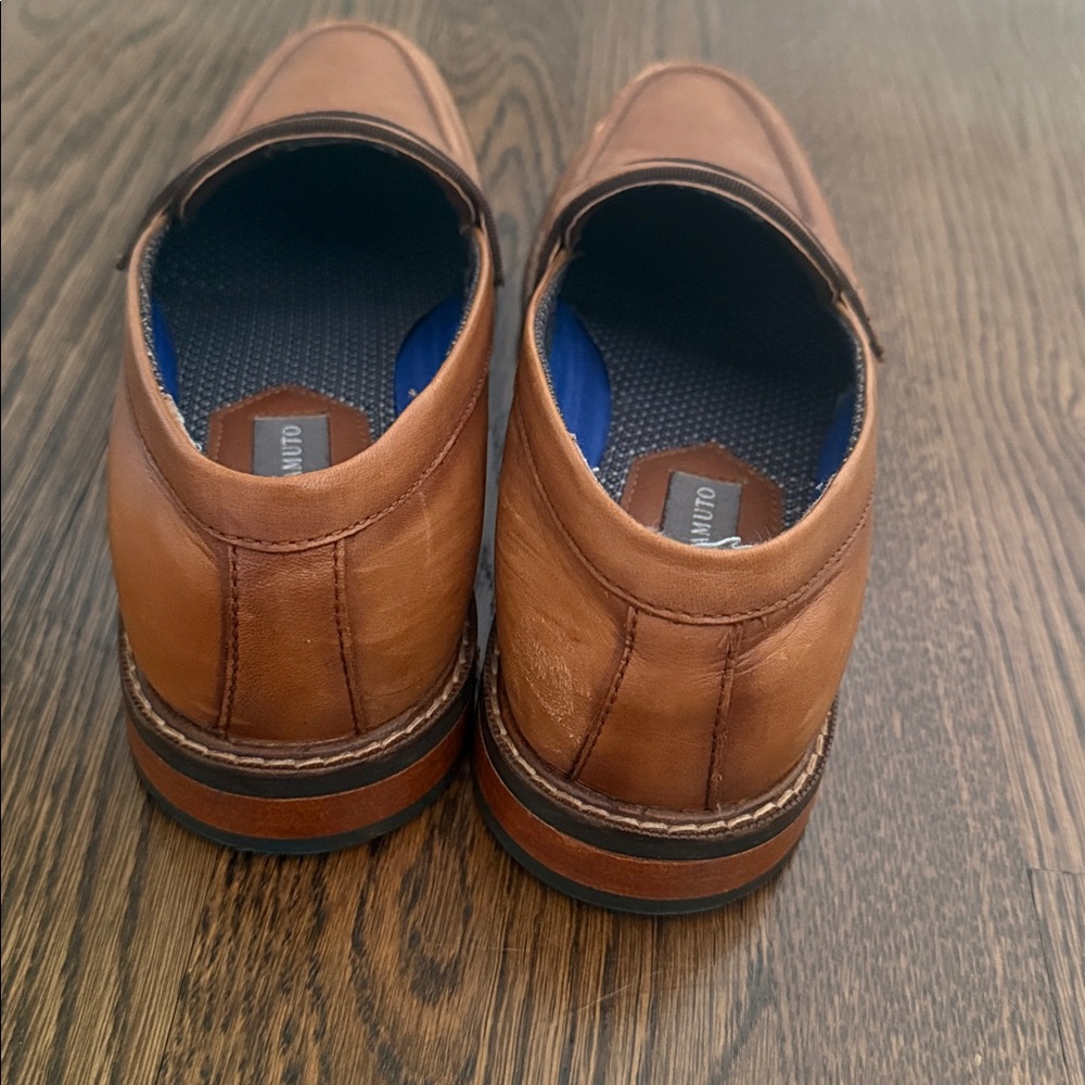 Vince Camuto Men's Cognac Leather Penny Loafers with Blue Lining - Picture 6 of 8